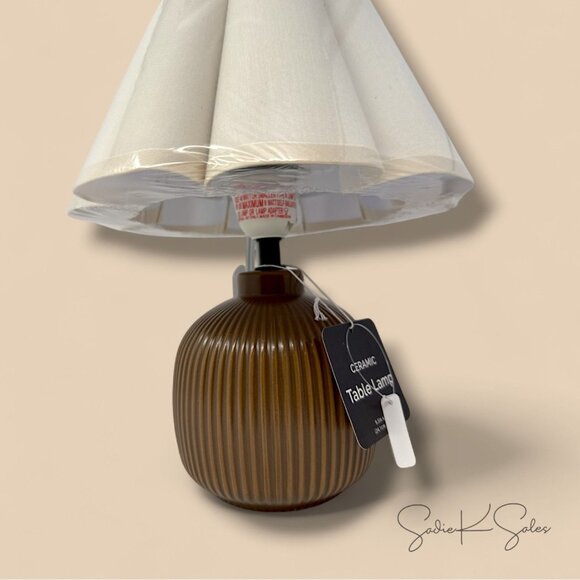 Home Decor Collection 12.5" Brown Ceramic Table Lamp Scalloped Shade - Picture 7 of 12